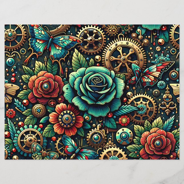 Papier Scrapbook à double face à thème Steampunk (Devant)