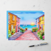 Papier scrapbook aquarelle de village côtier au co
