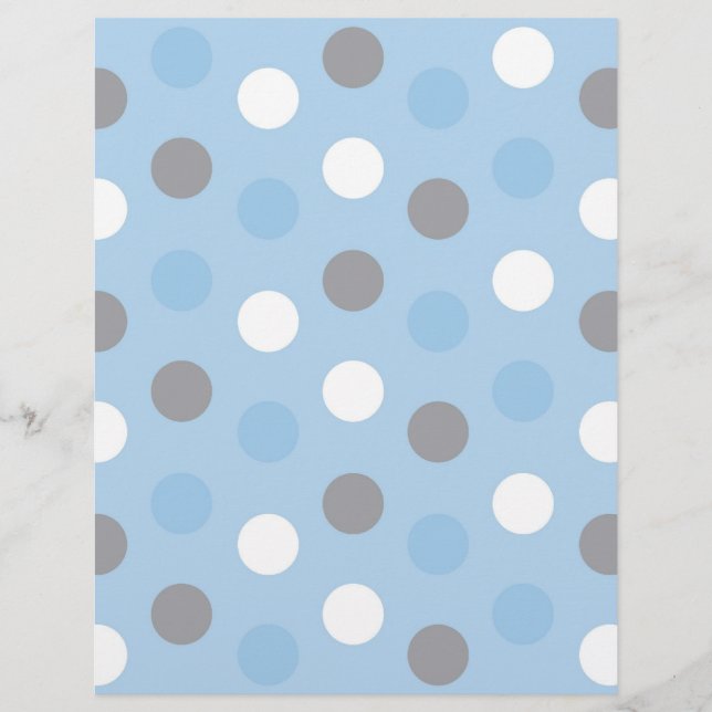 Papier scrapbook bébé gris bleu à pois (Devant)