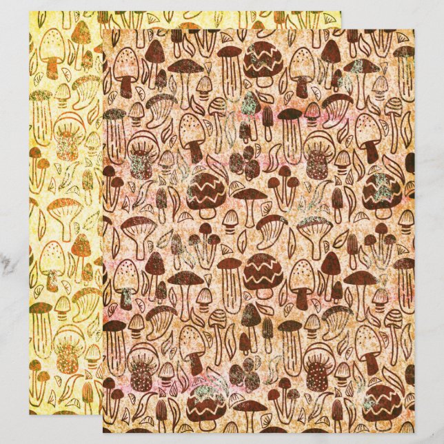 Papier scrapbook champignon style Distress (Devant / Derrière)