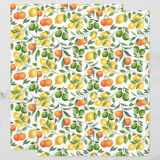 Papier scrapbook de fruits citrins (Devant / Derrière)
