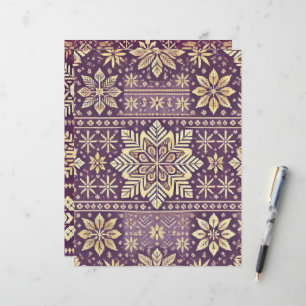 Papier Scrapbook d'hiver scandinave violet et or