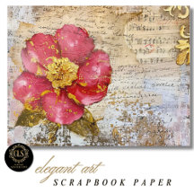 Papier scrapbook écriture fleur rouge et or