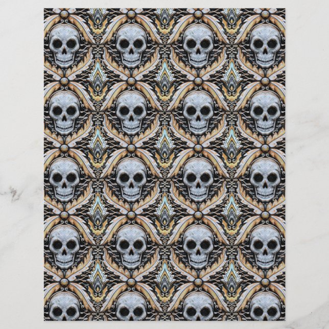 papier scrapbook élégant crâne halloween damas (Devant)