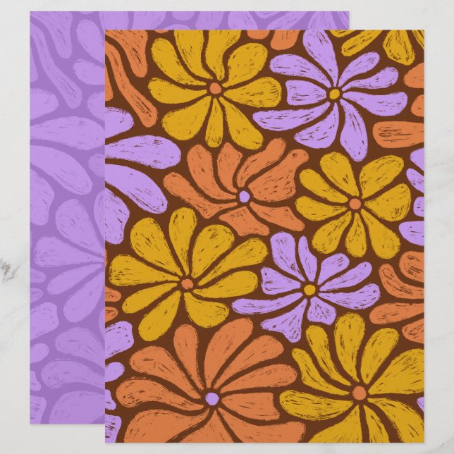 Papier scrapbook Fleurs Groovy (Devant / Derrière)