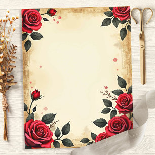 Papier scrapbook floral Roses Rouges Vintage