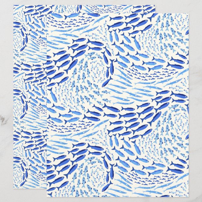 Papier scrapbook léger - Poissons de l'océan nagea (Devant / Derrière)