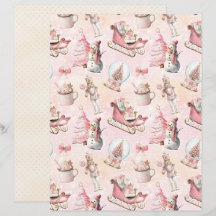 Papier scrapbook Noël rose pastel mignon
