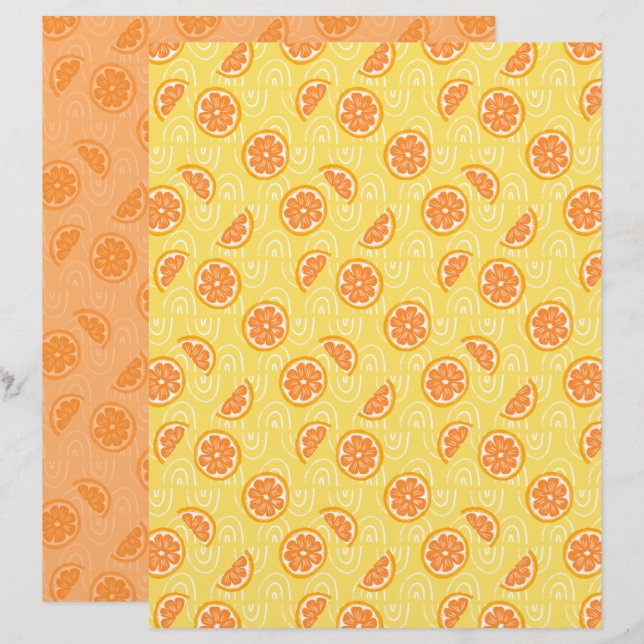 Papier scrapbook orange (Devant / Derrière)
