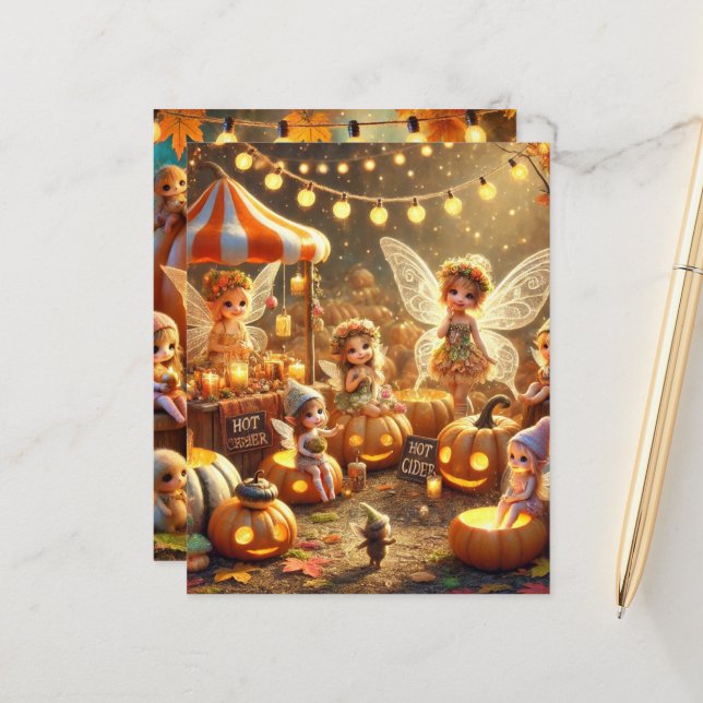 Papier scrapbook pour marché de fée automnal fanta (Devant/Arrière en situation)