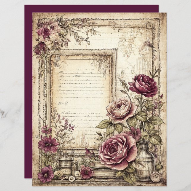 Papier scrapbook victorien et dentelle  (Devant / Derrière)