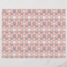 Papier scrapbook Visages de Chat Rose Pastel Kawai