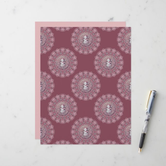 Papier Scrapbook Whimssman rose Snowman Polka Dot Mandala (Devant/Arrière en situation)