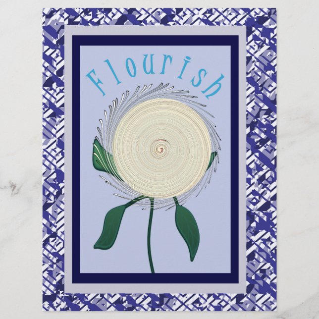 Papier scrapbooking à motif fleur Blue Flourish re (Devant)