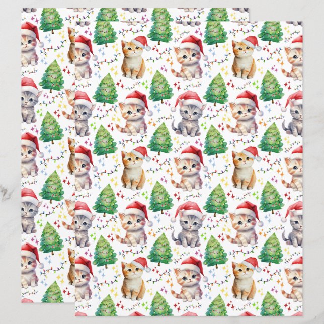 Papier scrapbooking de Noël de chat (Devant / Derrière)