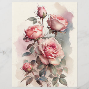 Papier scrapbooking Roses roses aquarelles