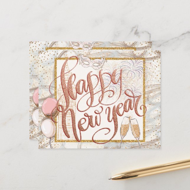 Papier Script BUDGET Champagne Ballons Bonne année (Devant/Arrière en situation)