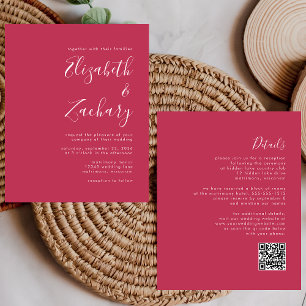 Papier Script Budget Magenta QR Code Mariage Invitation