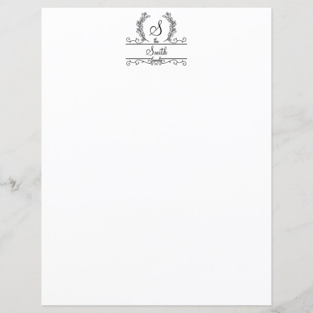 Papier Script de nom de famille monographique stationnair (Devant)
