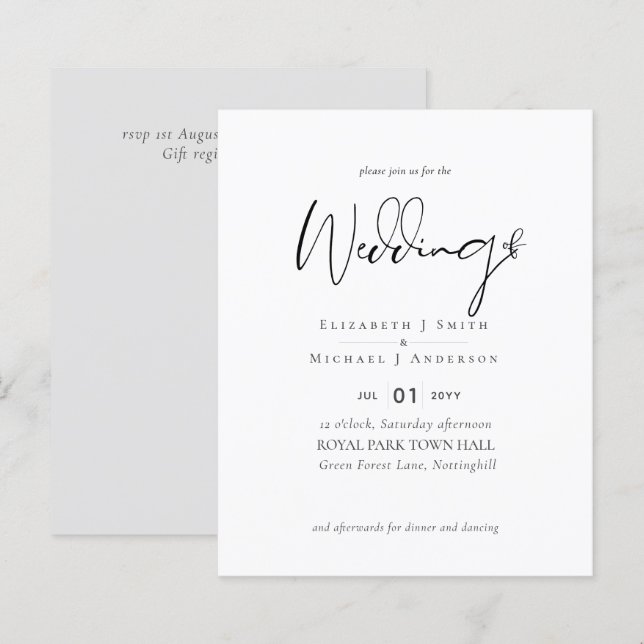 Papier Script d'élégance simple Mariage de budget moderne (Devant / Derrière)