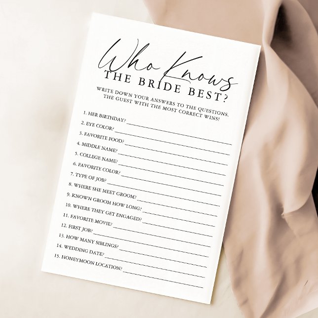 Papier Script Élégant Qui Connaît La Mariée Meilleur Jeu (Créateur téléchargé)