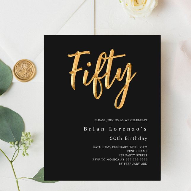 Papier Script en or noir 50e anniversaire invitation (Créateur téléchargé)