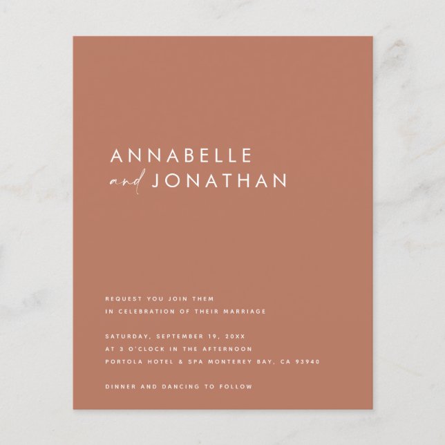 Papier Script en terre cuite moderne mariage contemporain (Devant)