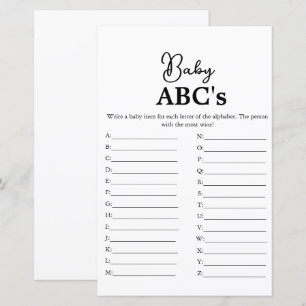 Papier Script moderne Baby Abc jeu de baby shower