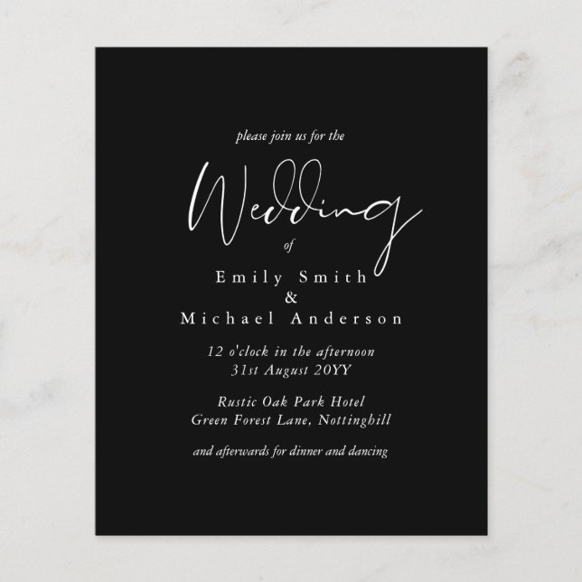 Papier Script noir blanc typographie Mariage budget simpl (Devant)