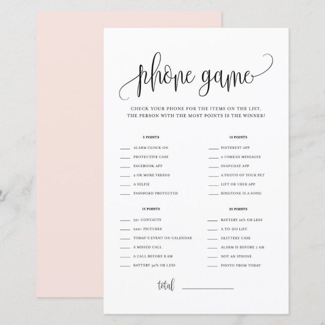 Papier Script noir Ce qui est sur votre téléphone jeu dou (Devant / Derrière)