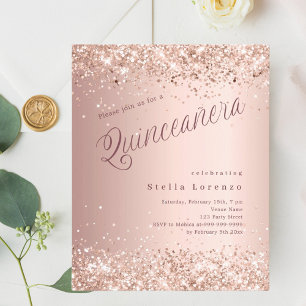 Papier Script or rose moderne Quinceanera invitation