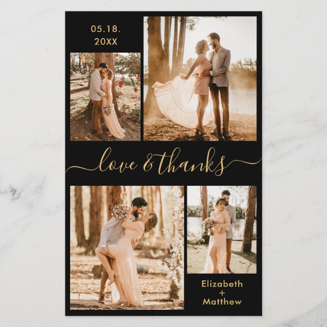 Papier Script photo budget noir Mariage or Merci (Devant)