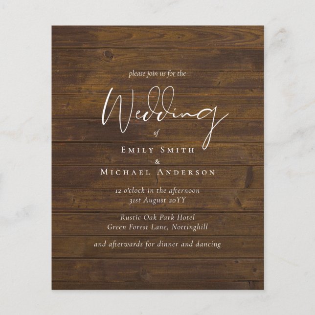 Papier Script rustique Country Grange Woodland Mariage Bu (Devant)