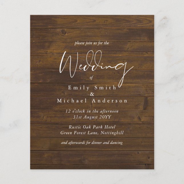 Papier Script rustique Country Grange Woodland Mariage Bu (Devant)