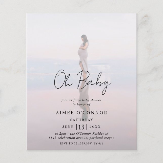 Papier Script rustique Photo Budget Baby shower Invitatio (Devant)