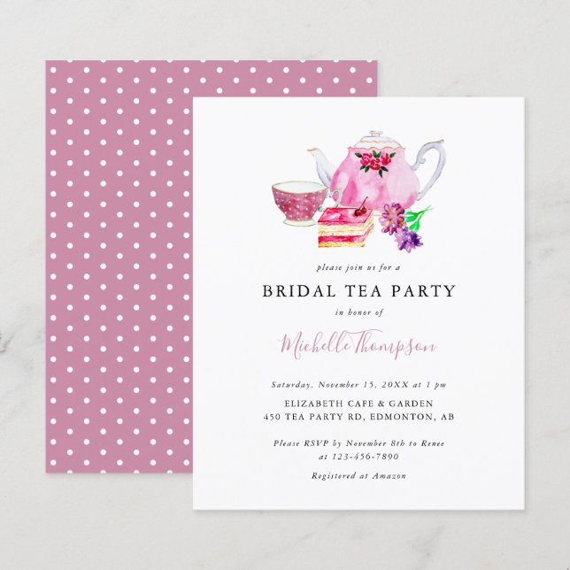 Papier Script Tea Party Fête des mariées Budget Pink Teap (Devant / Derrière)