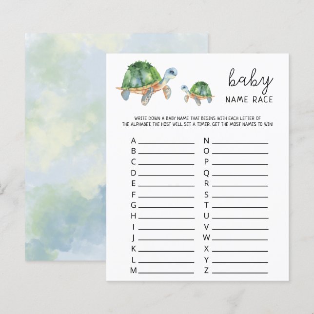 Papier Sea Turtle - Baby name race jeu (Devant / Derrière)
