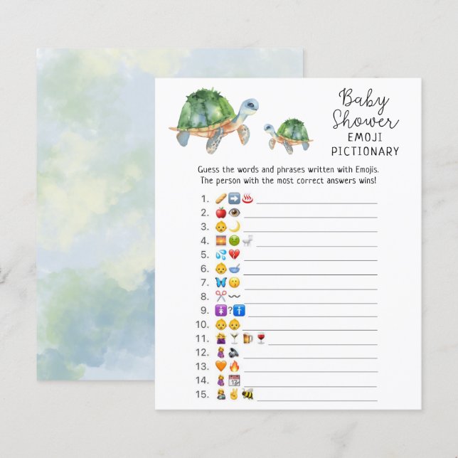 Papier Sea Turtle - Emoji jeu d'images baby shower (Devant / Derrière)
