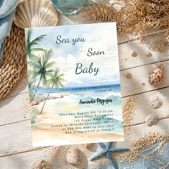 Papier Sea you Soon tropical beach Baby Shower invitation (Créateur téléchargé)