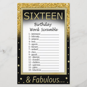 Papier Seize Anniversaire Mot Scramble Jeu