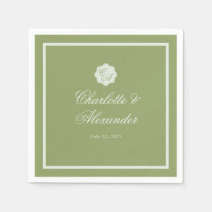 Papier Serviette de mariage en calligraphie verte mousse