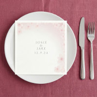 Serviette mariage en fleur de cerisier rose doux