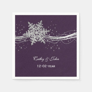Papier serviette mariage personnalisée en argent violet