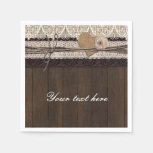 Papier Serviettes de mariage romantiques campagne en bois