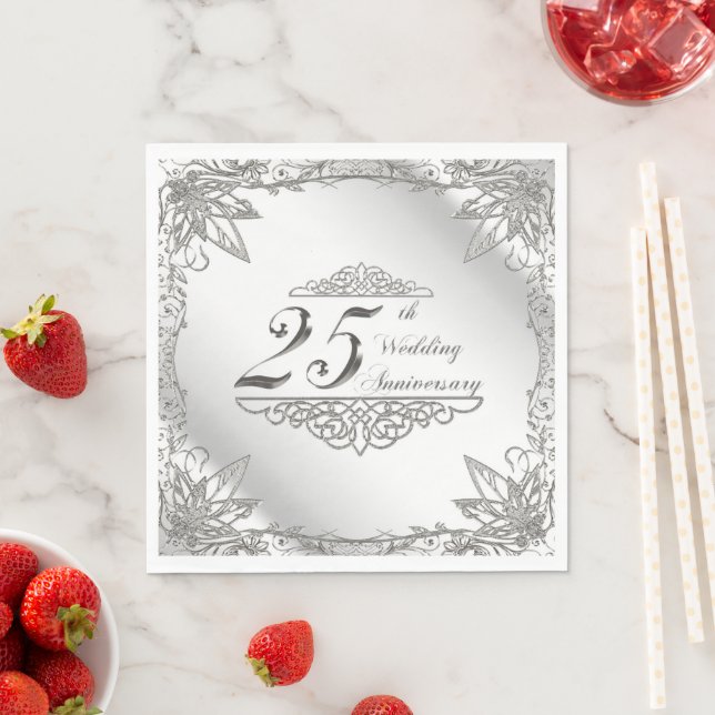 Papier Serviettes du 25e anniversaire du Mariage en argen (En situation)