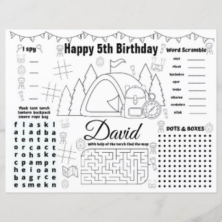 Papier Sets de table d'anniversaire de camping, Fiche d'a