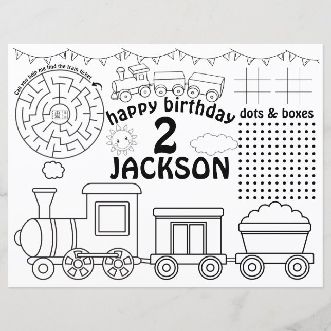 Papier Sets de table d'anniversaire de train, fiche d'act (Devant)