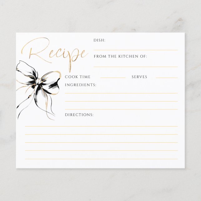 Papier She's Tying the Knot Black Bow Bridal Recipe Card (Devant)