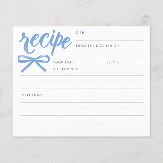 Papier She's Tying the Knot Blue Bow Bridal Recipe Card (Devant)