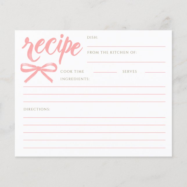 Papier She's Tying the Knot Pink Bow Bridal Recipe Card (Devant)